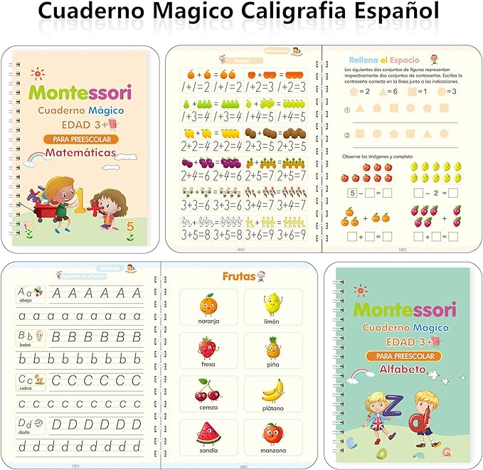 Set Educativo de 4 Libros de Aprendizaje en Español para Niños de 3 a 8 Años